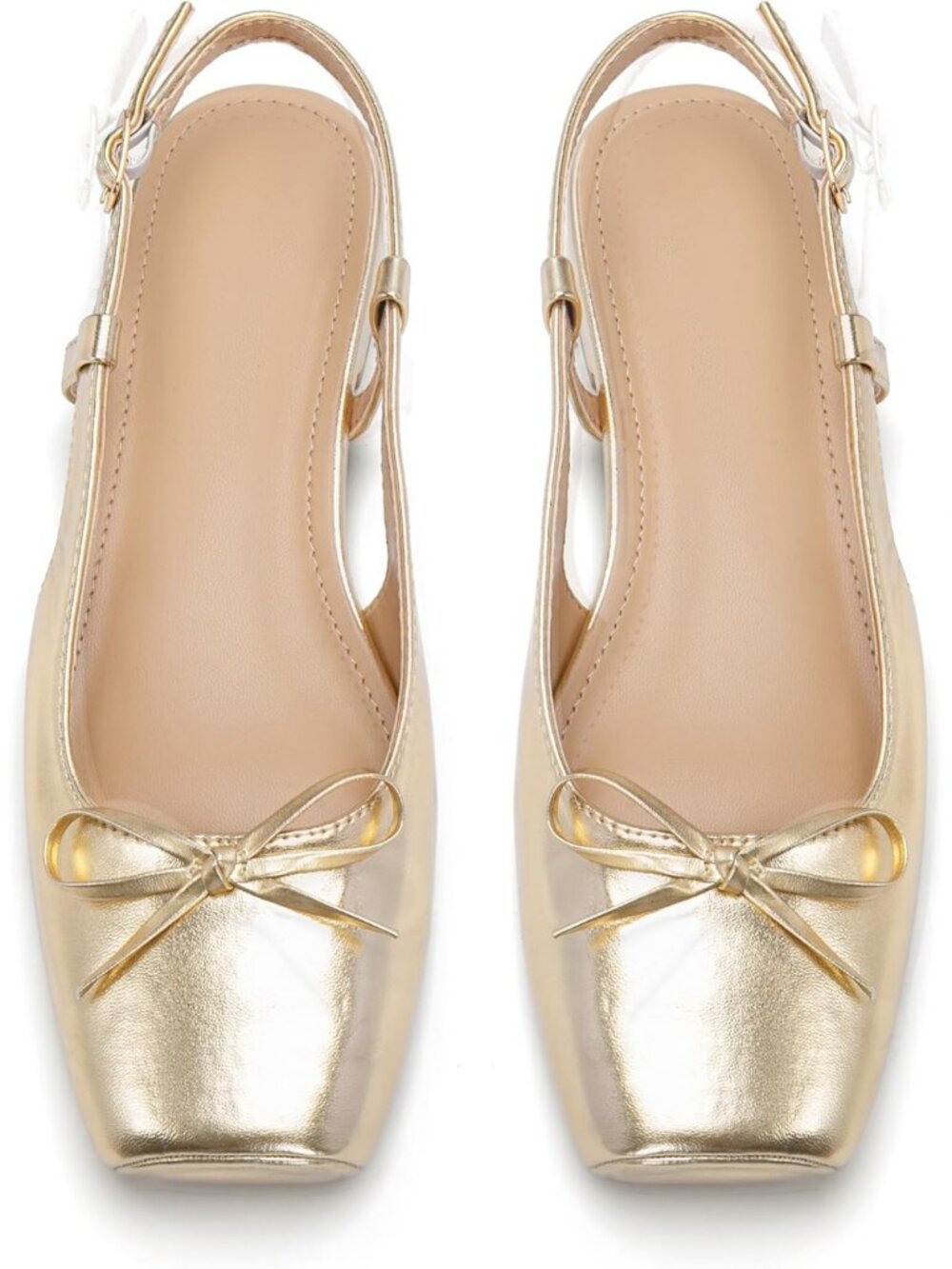 Chic Women's Slingback Ballet Flats with Square Toe, Bow Detail & Ankle Buckles